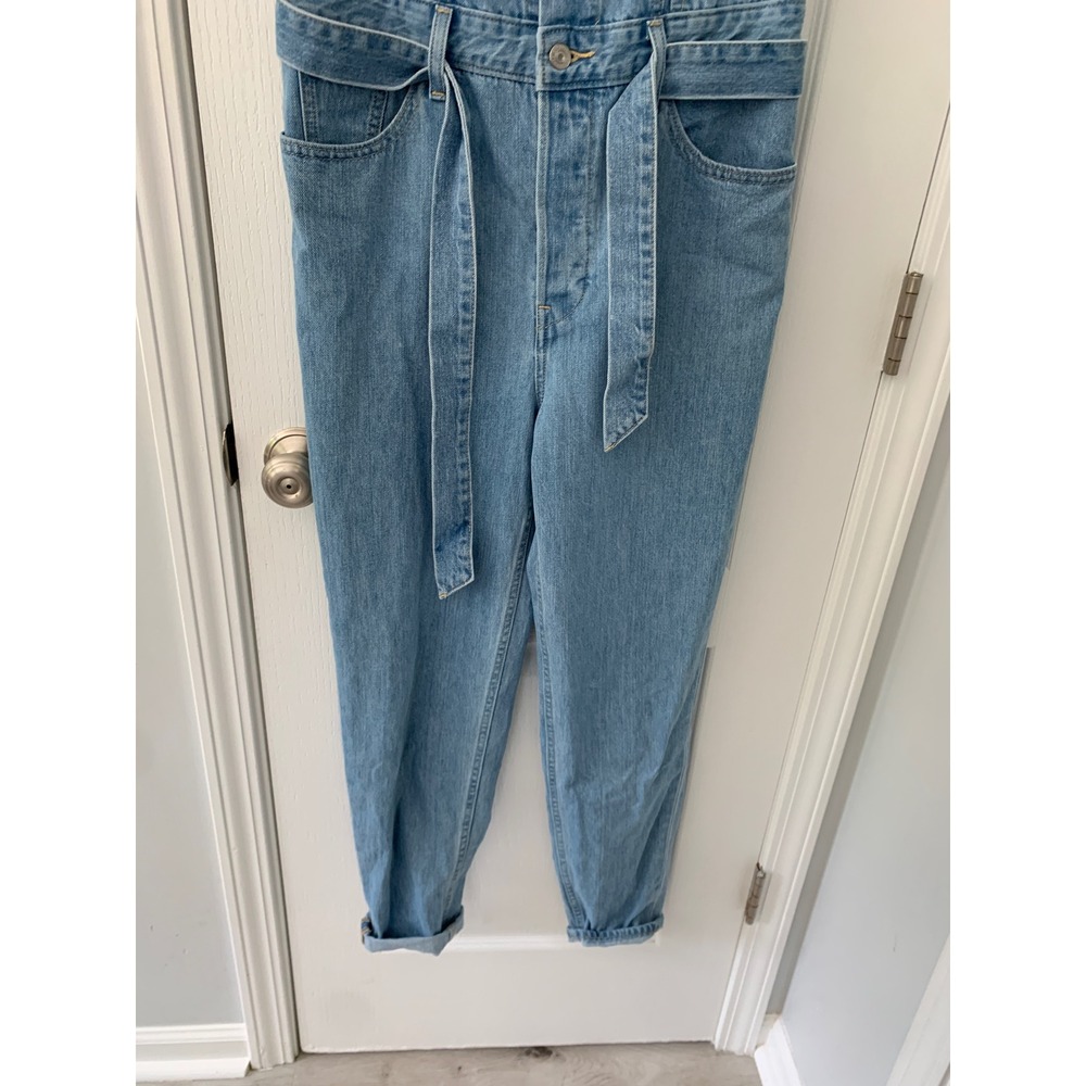 Levis Premium Denim Jumpsuit Light Wash Sleeveless Belted Utility XS Blue - Picture 5 of 11